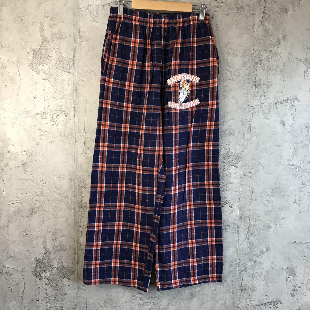 az1古着　チェックパンツ　パジャマパンツ　紺　オレンジ　白　90s Y2K