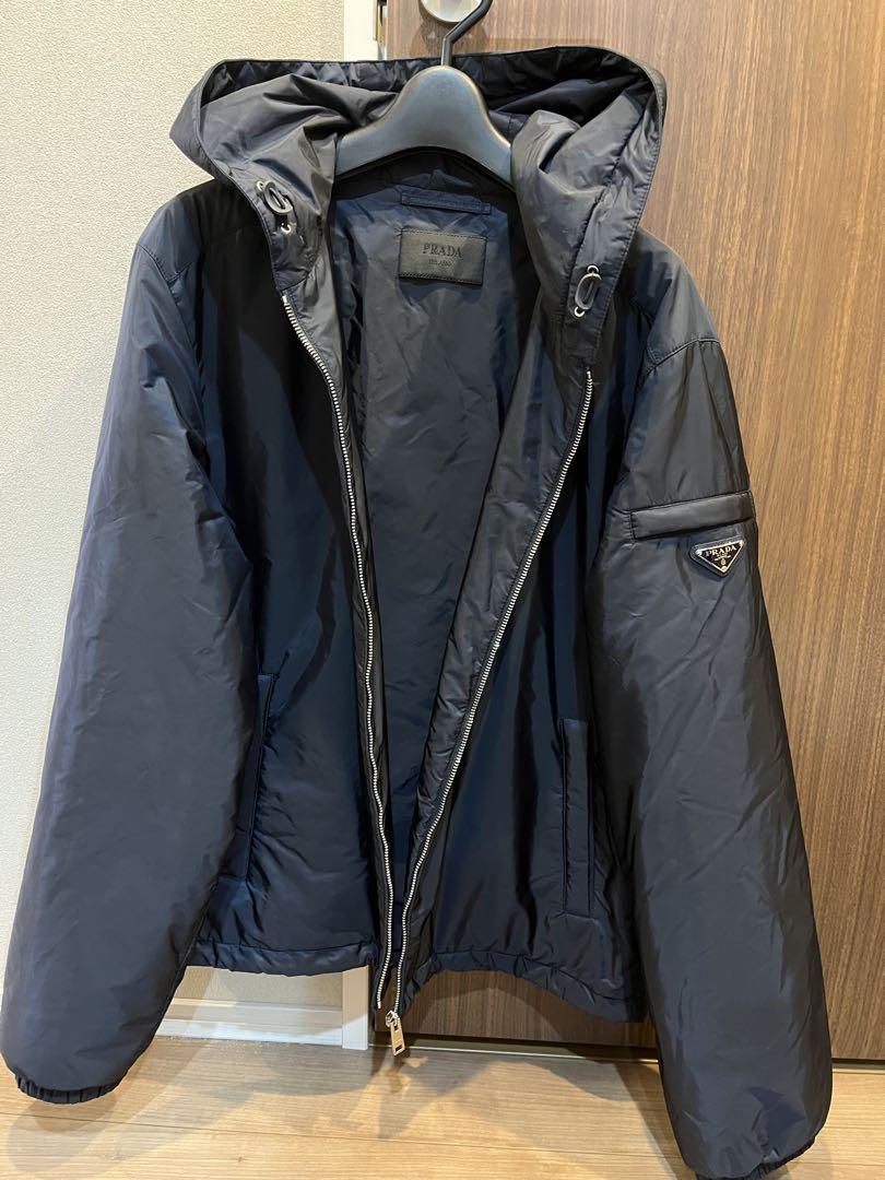 PRADA ダークグレー　中綿入りナイロンジャケット フード付きXXL ネイビー
