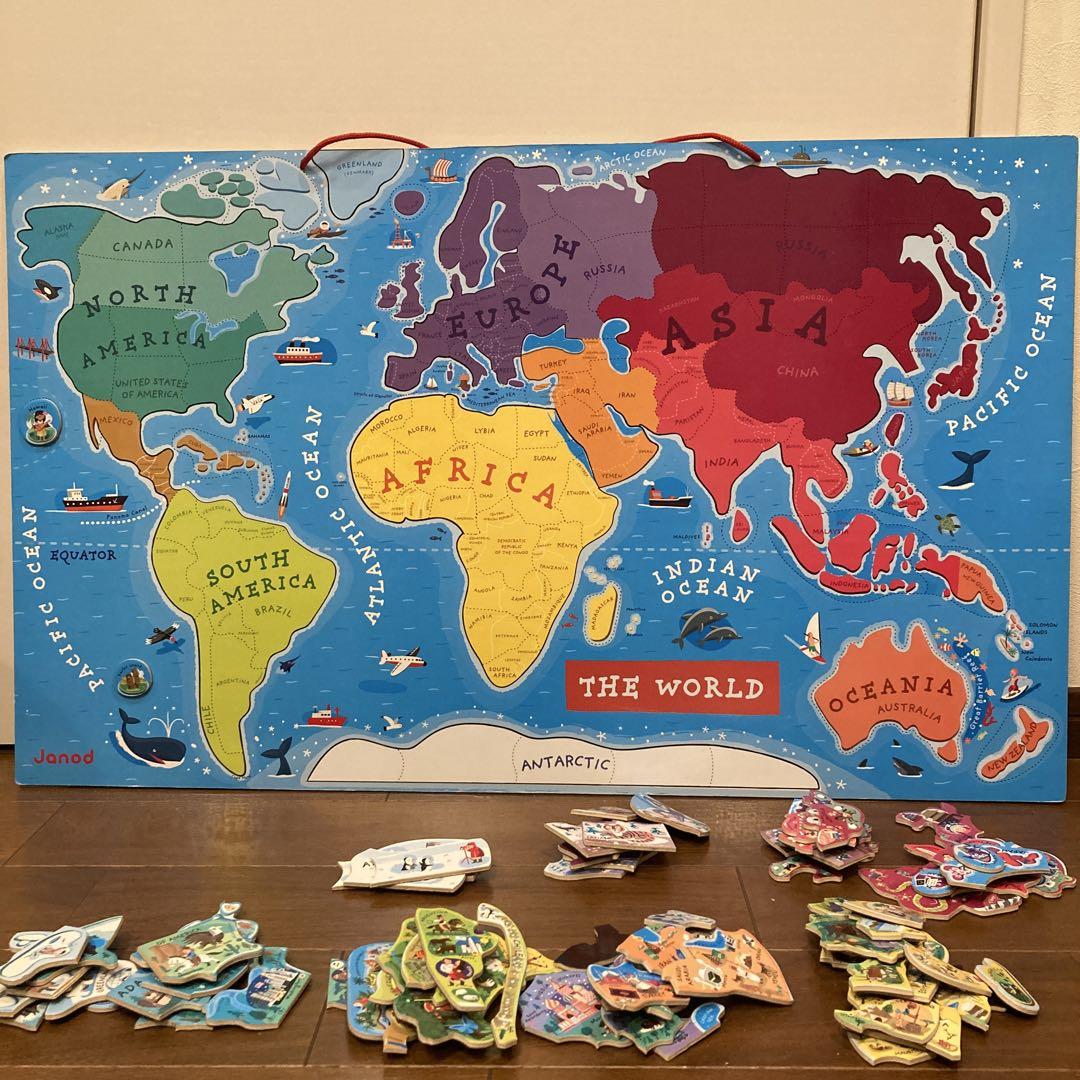 人気　Janod ジャノー　マグネット　ワールドマップパズル　世界地図　知育玩具