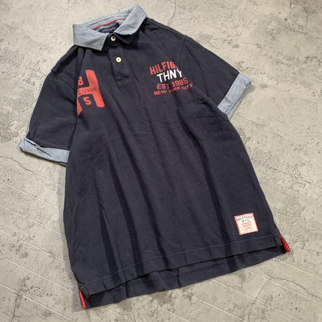 【TOMMY HILFIGER】(XXL) コットン 刺繍 ポロシャツ