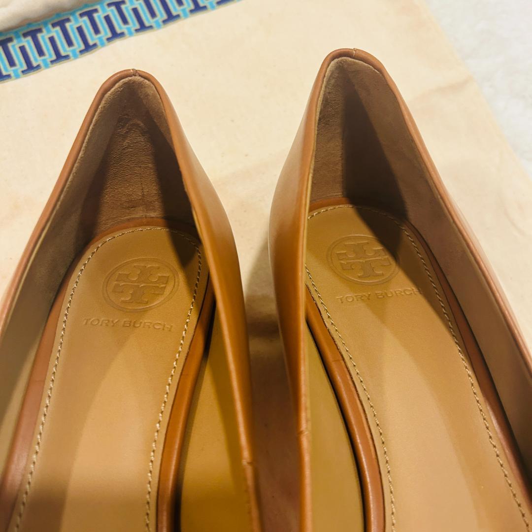 トリーバーチ ウェッジパンプス　サイズ7.5（24.5cm)ブラウン　ロゴ金具