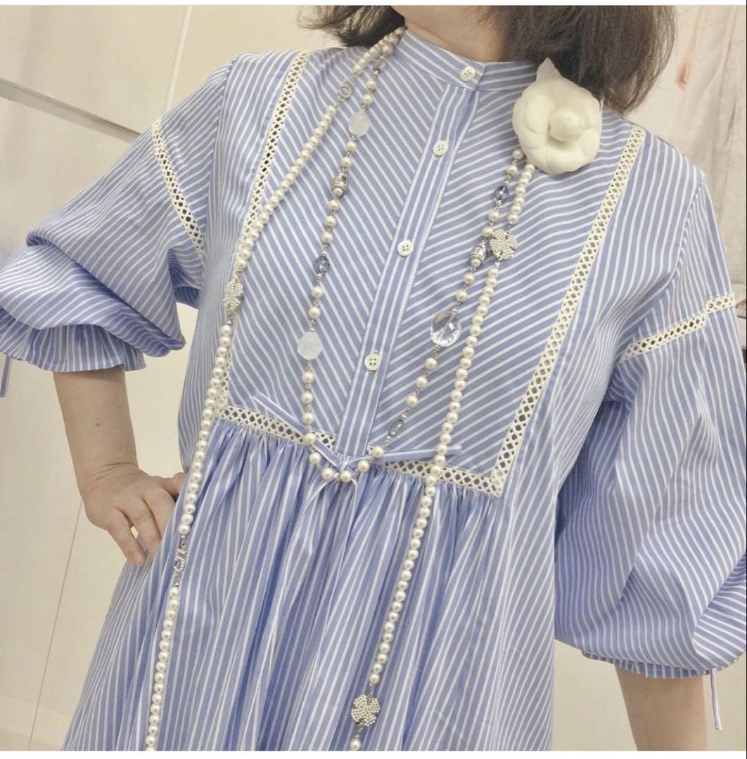 ❤️極美品❤️ インゲボルグ 青白ストライプ 長袖マキシ