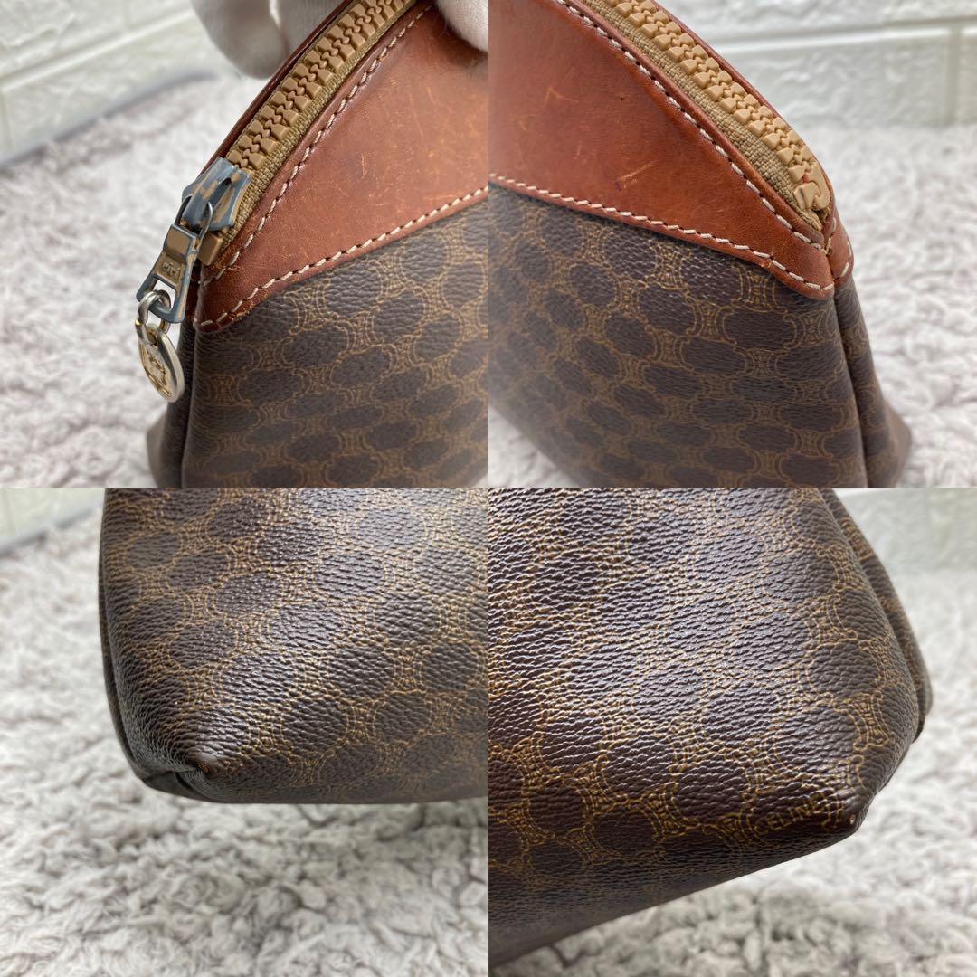 CELINE◆マダカム柄/セカンドバッグ/レザー/ブラウン/総柄 バッグCELINE セリーヌ マカダム柄 ポーチ セカンド