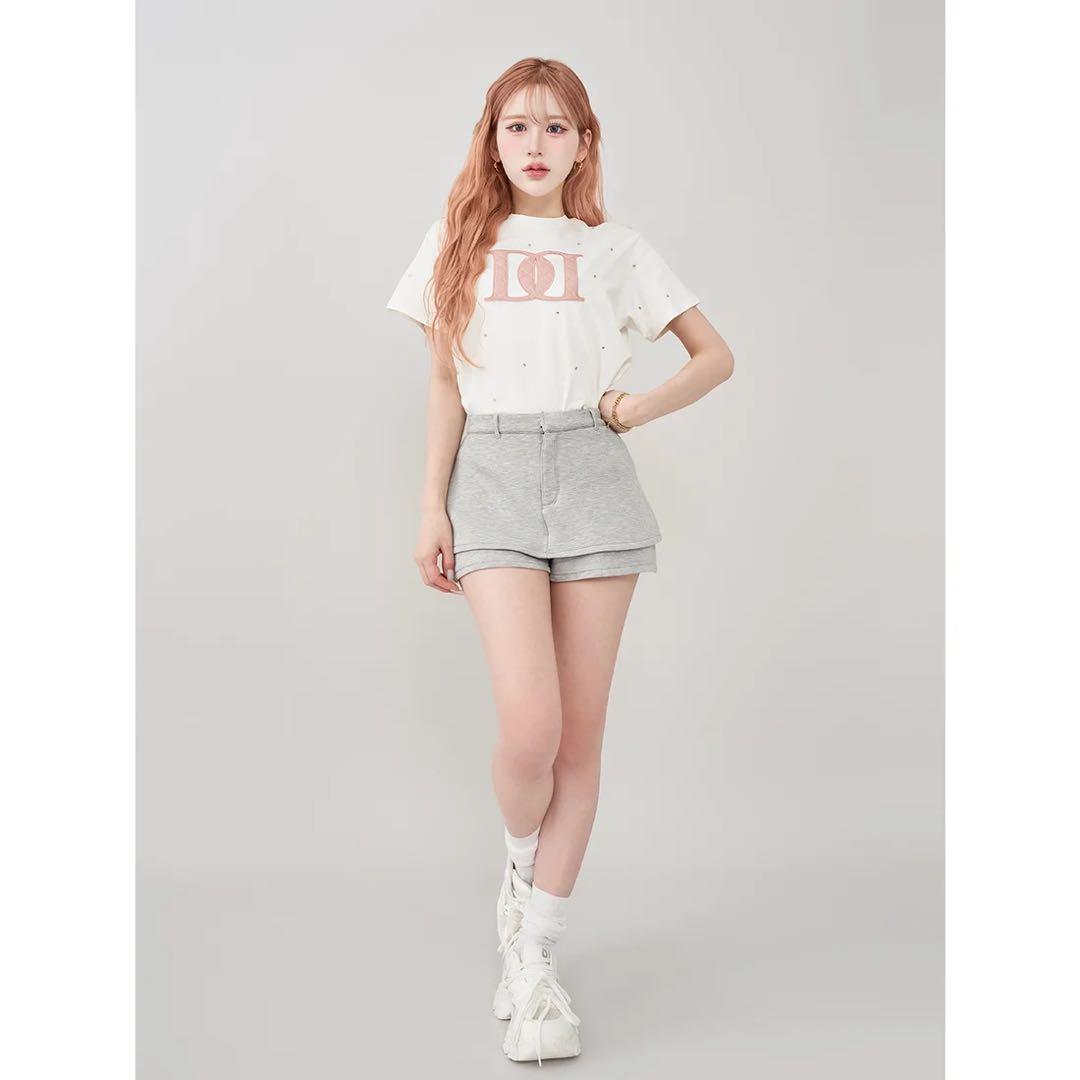新品　キルティングアップリケビジューTシャツ ホワイト ダーリッチ　Darich ダーリッチ Darich キルティングアップリケビジューTシャツ