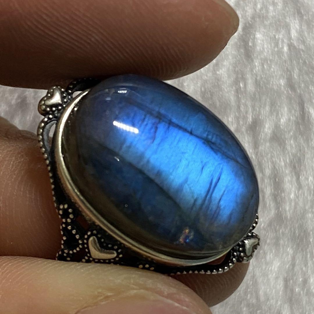 天然石リング　ラブラドライト　青シラー　19*13mm SV925刻印