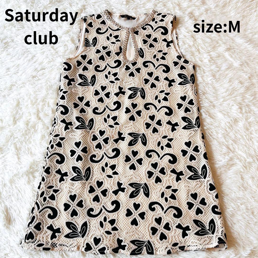 【Saturdayclub/サタデークラブ】ツートンノースリーブレースドレス M