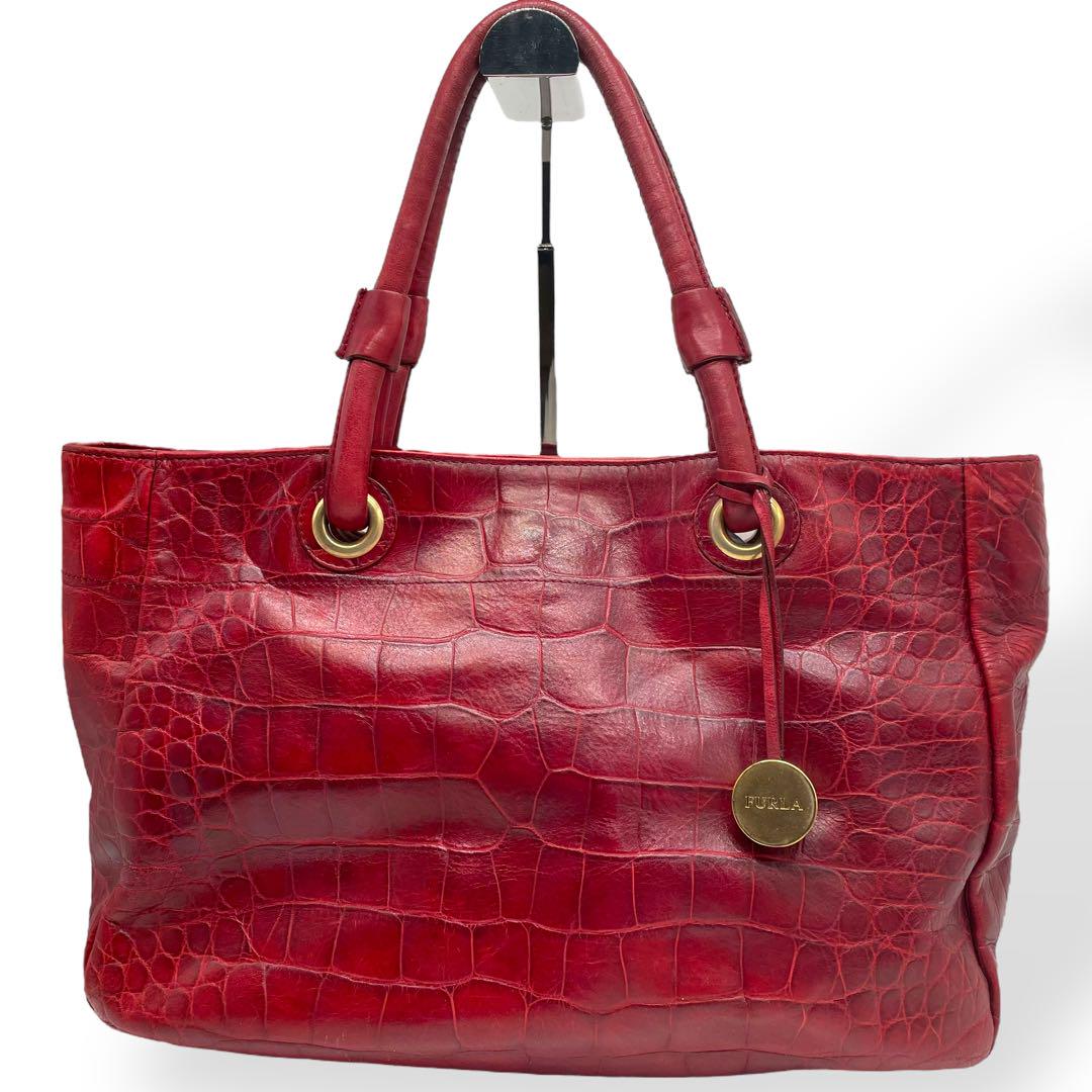 最安値 美品 FURLA フルラ トートバッグ ハンドバッグ クロコ型押し バッグ