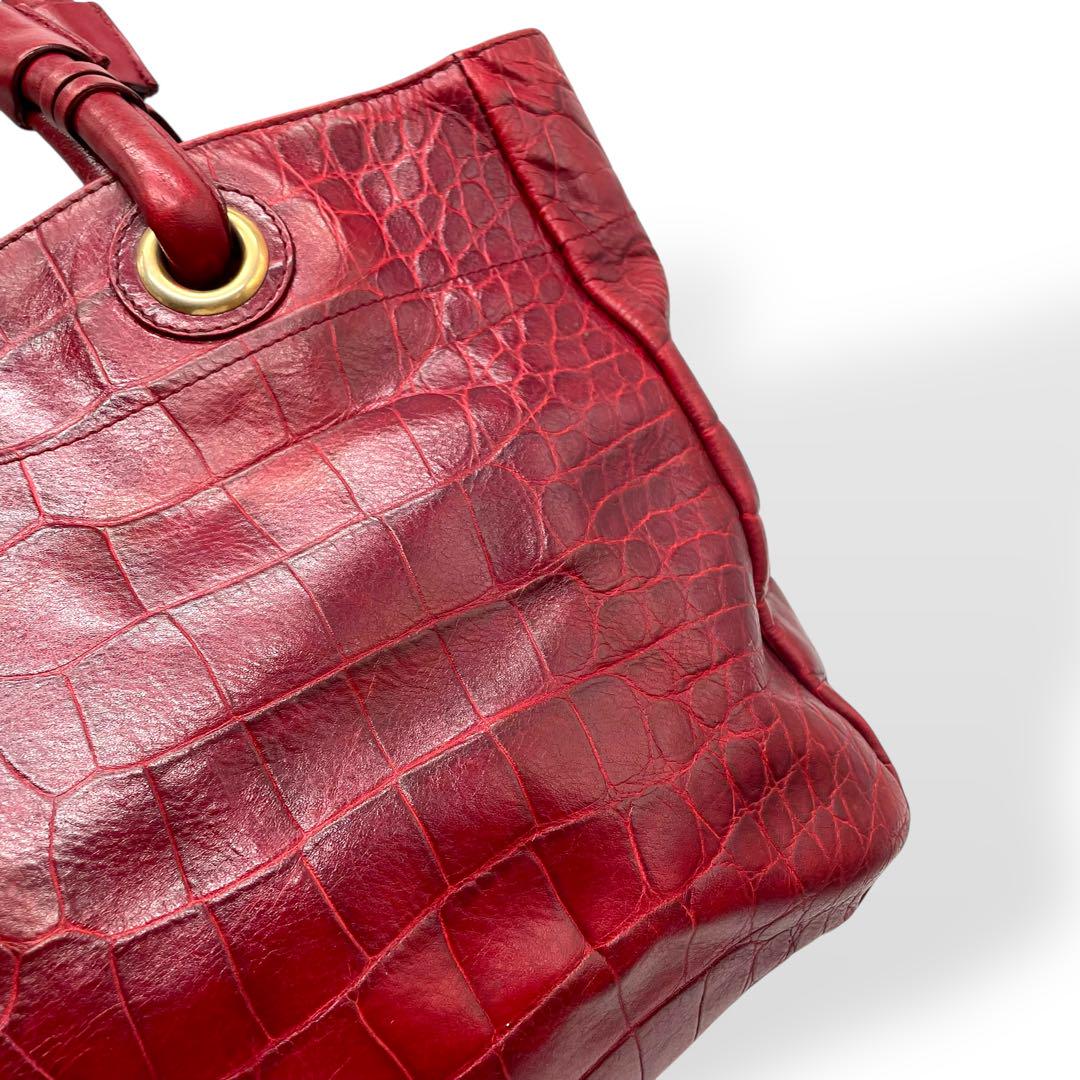 極美品】FURLA クロコ型押し トートバッグ ハンドバッグ A4 保存袋