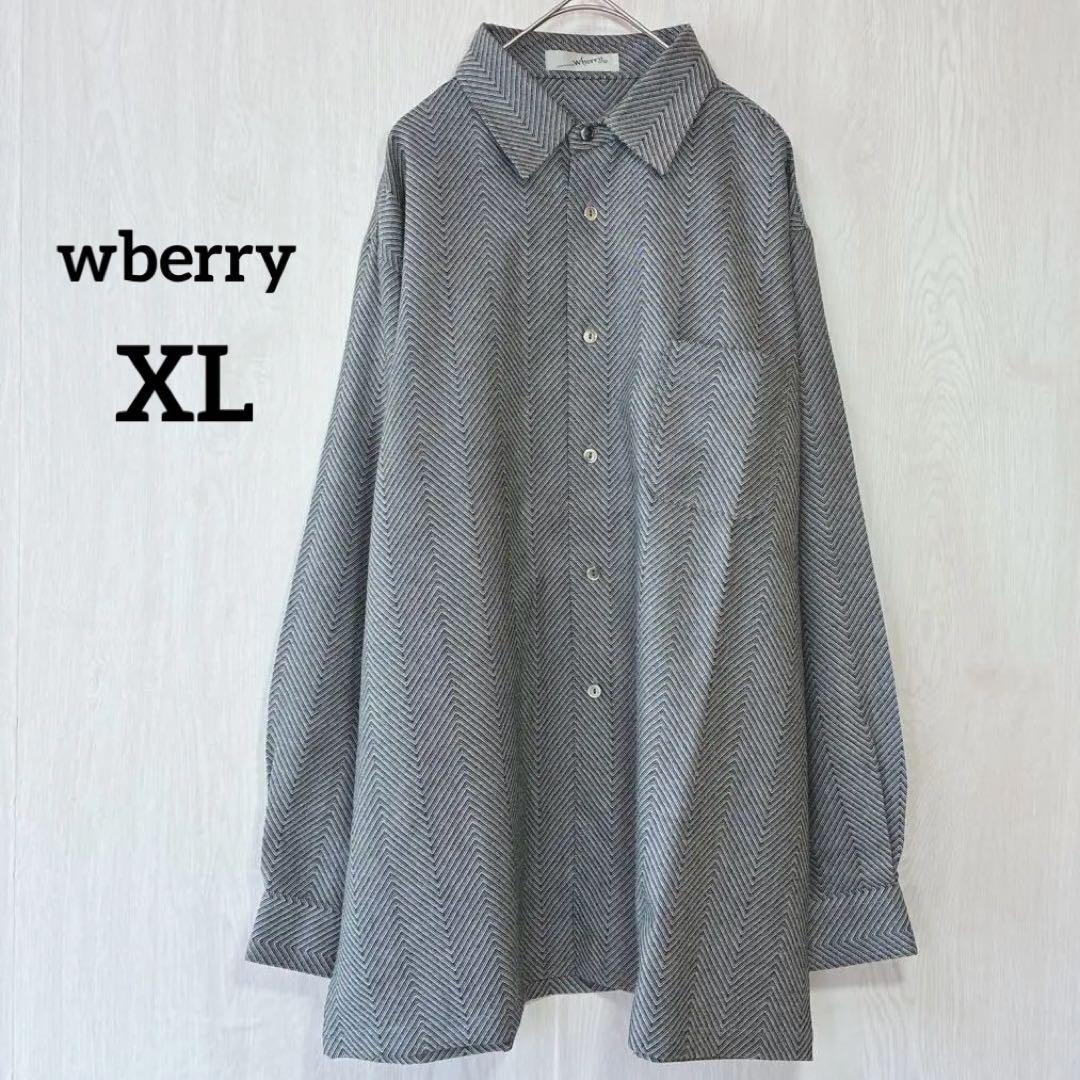wberryシャツ LL 長袖 ダークグレー ストライプウール100%トップス