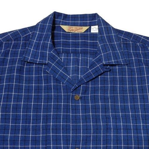 希少美品 TROPHY CLOTHING 半袖チェックシャツ ブルー17(XL)