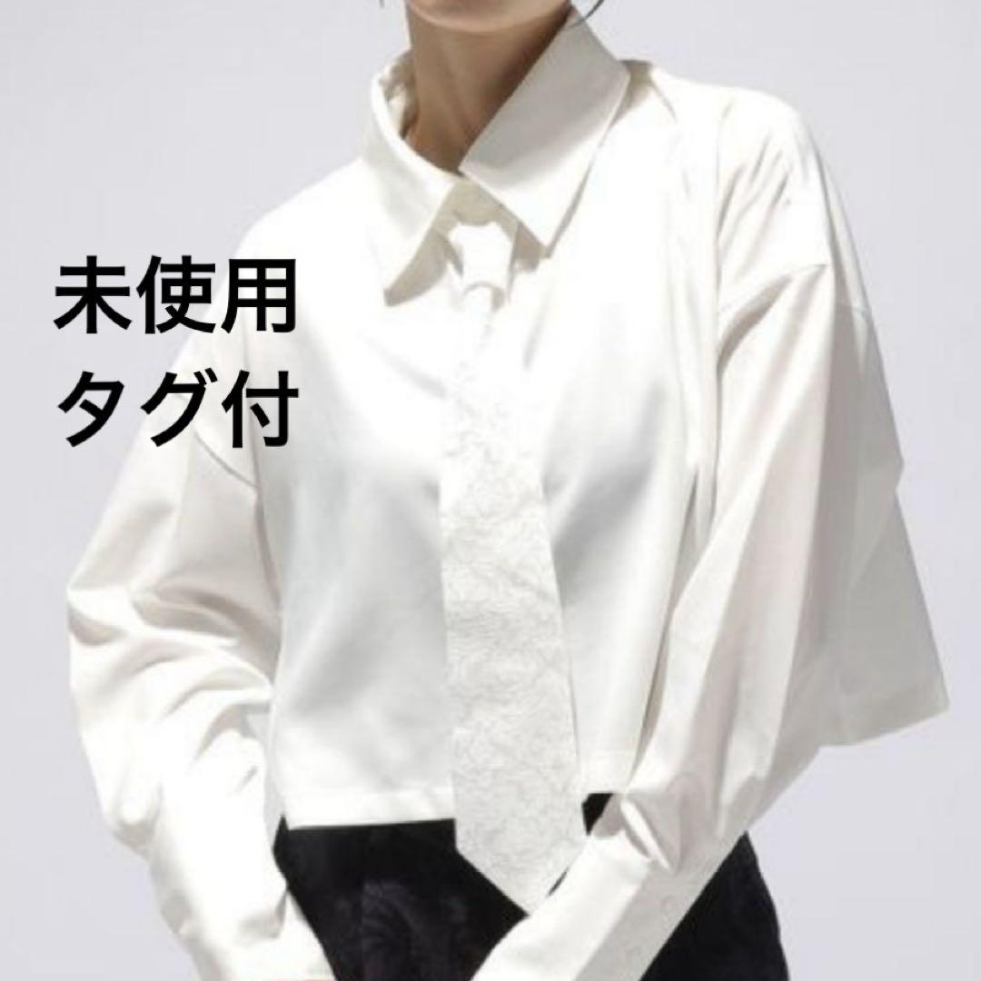 未使用タグ付 HARE ネクタイジャガードSETショートシャツ 長袖 白