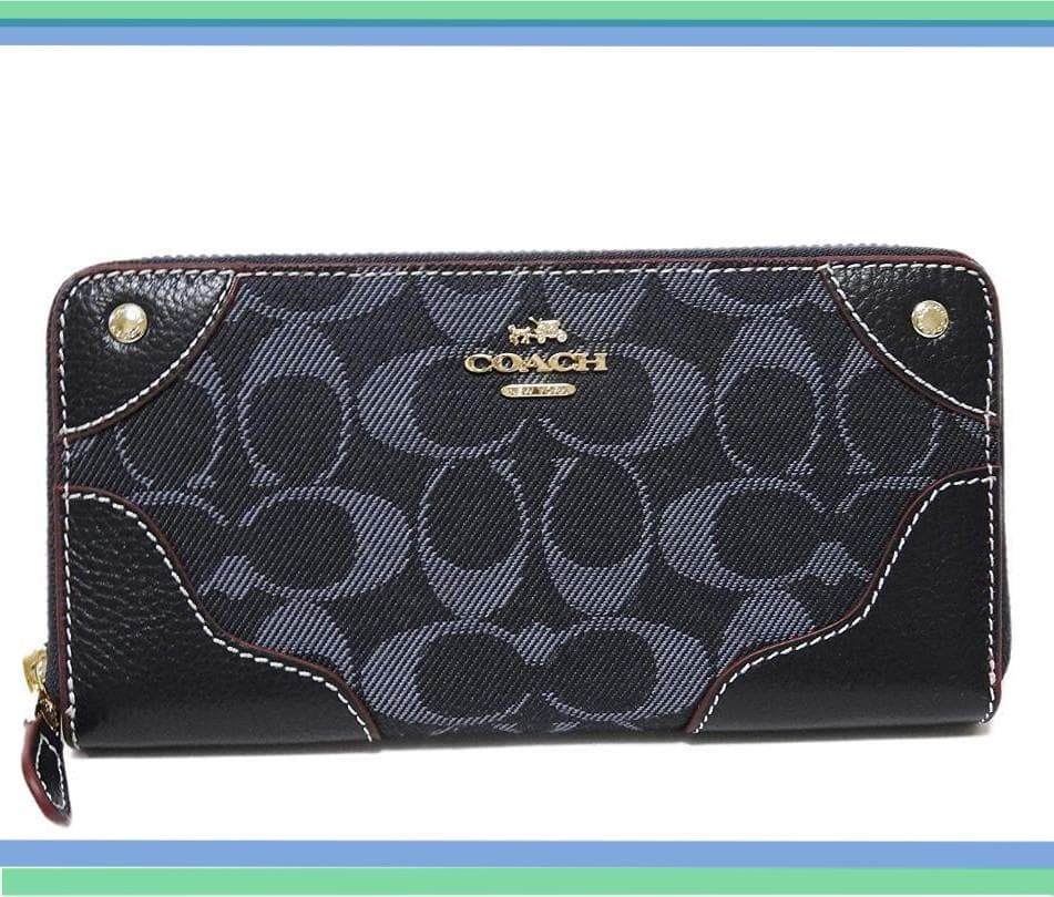 COACHコーチ デニムレザー アコーディオン ジップアラウンド長財布