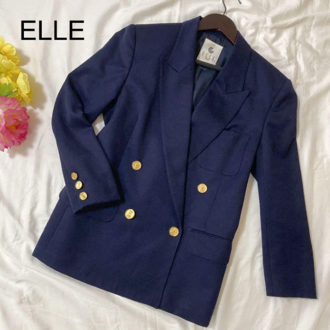 ELLE 紺ブレ 金ボタン ネイビー ダブル ウール ブレザー