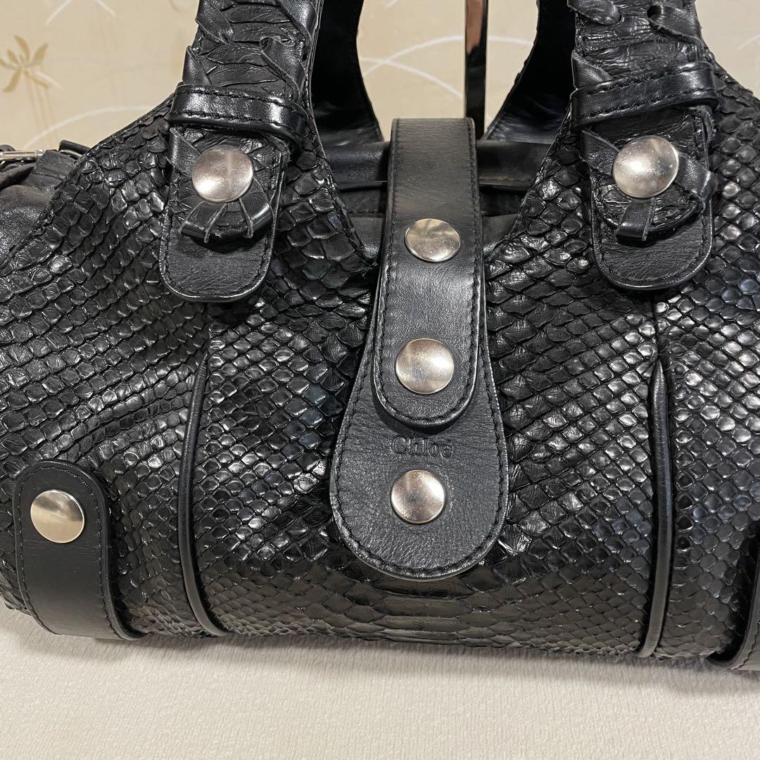 美品】Chloe シルベラード パイソン ハンドバッグ 黒 - メルカリ