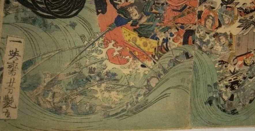 浮世絵、大物浦義経渡圖芳艶画三枚綴りの右側と左側繋がってます。真ん中ありません。