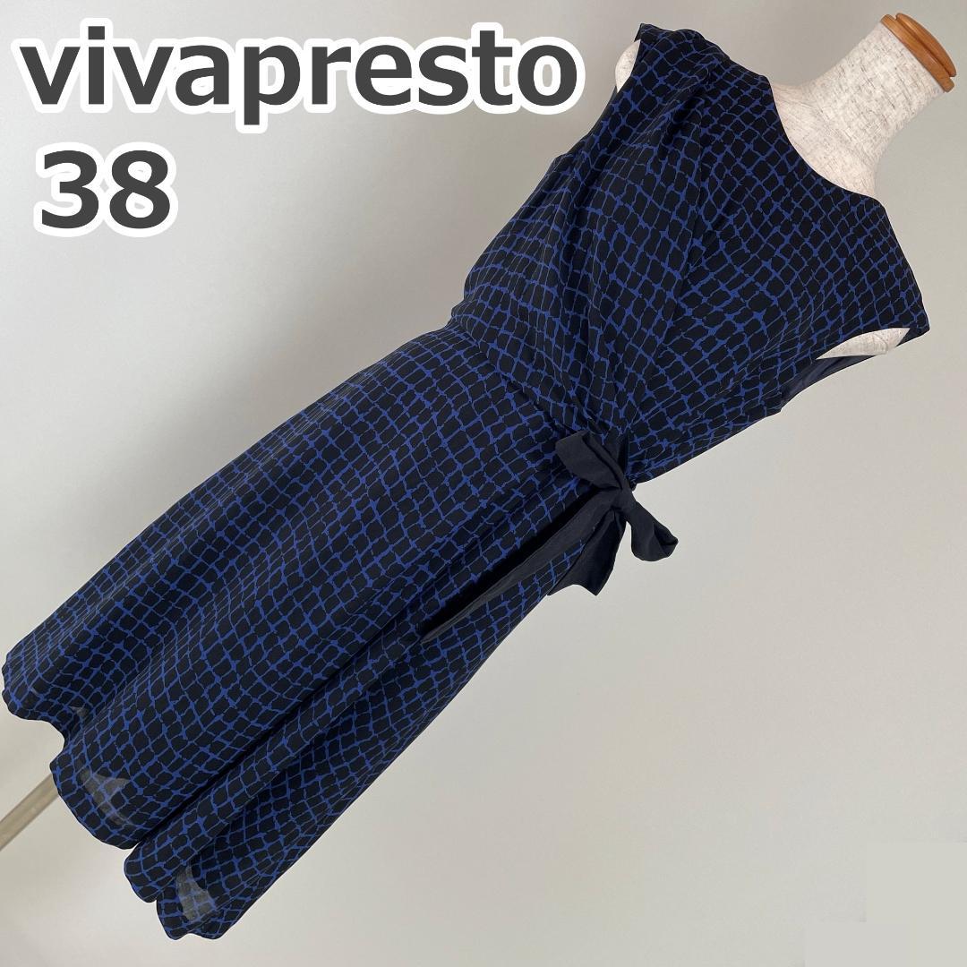 サイズ38 vivapresto 紺 黒 ワンピース 半袖 夏物 ローブ