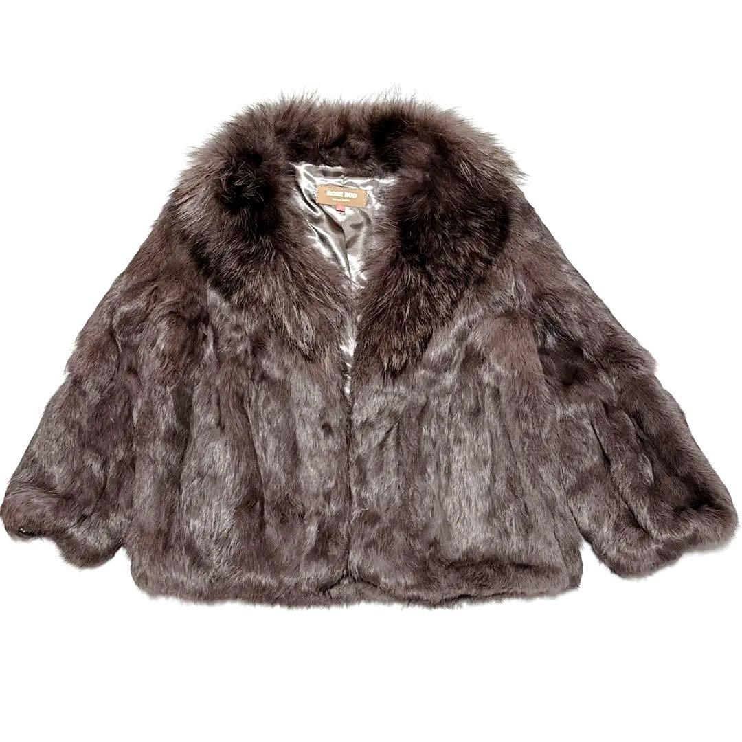 ROSEBUD ラビットファーコート 襟アライグマファー 大人 フェミニン SIZE ROSE BUD