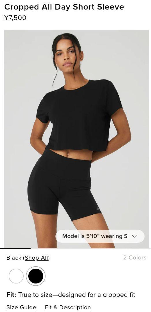 セール商品が満載 alo S価格 ブラック Tシャツ クロップド トップス yoga ヨガ・ピラティス