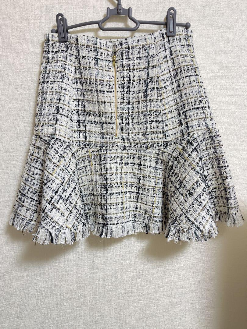 LILYBROWN フリンジツイードミニスカート WHT