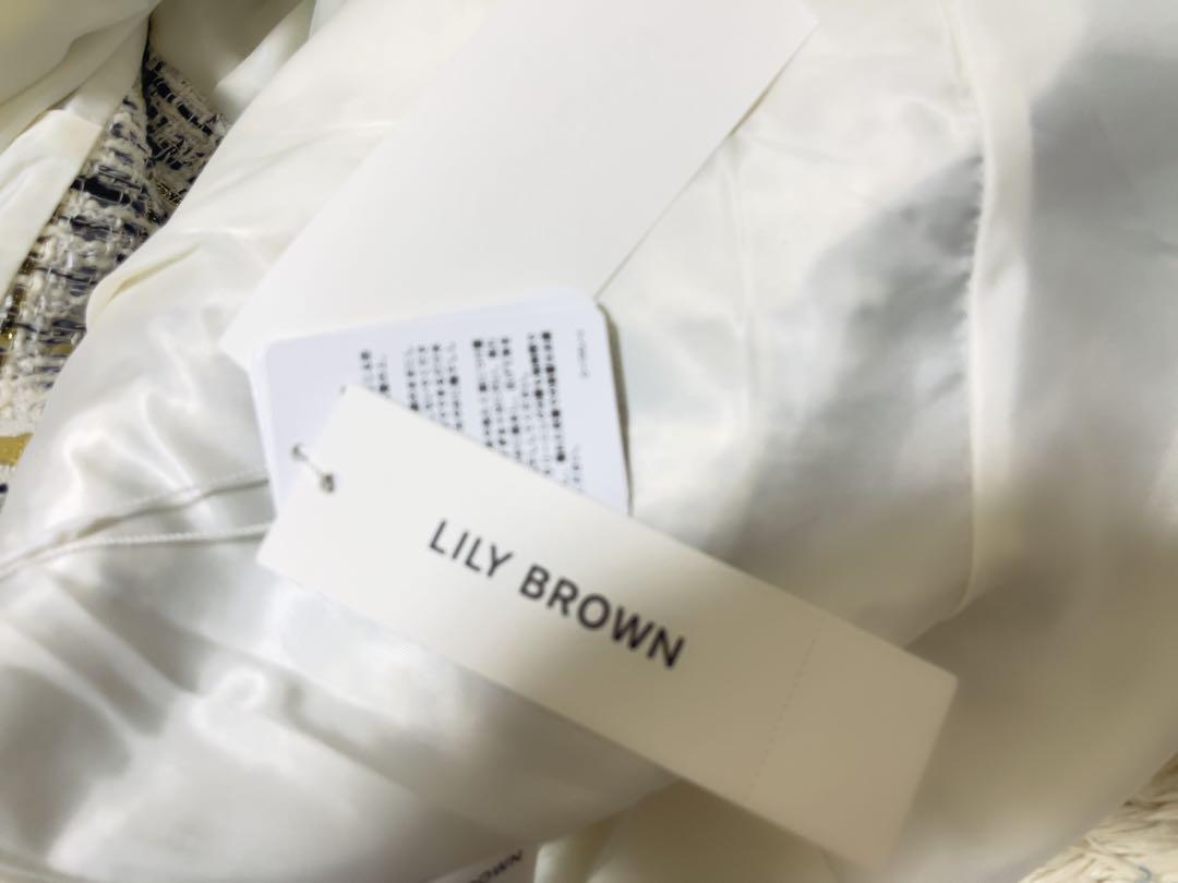 LILYBROWN フリンジツイードミニスカート WHT