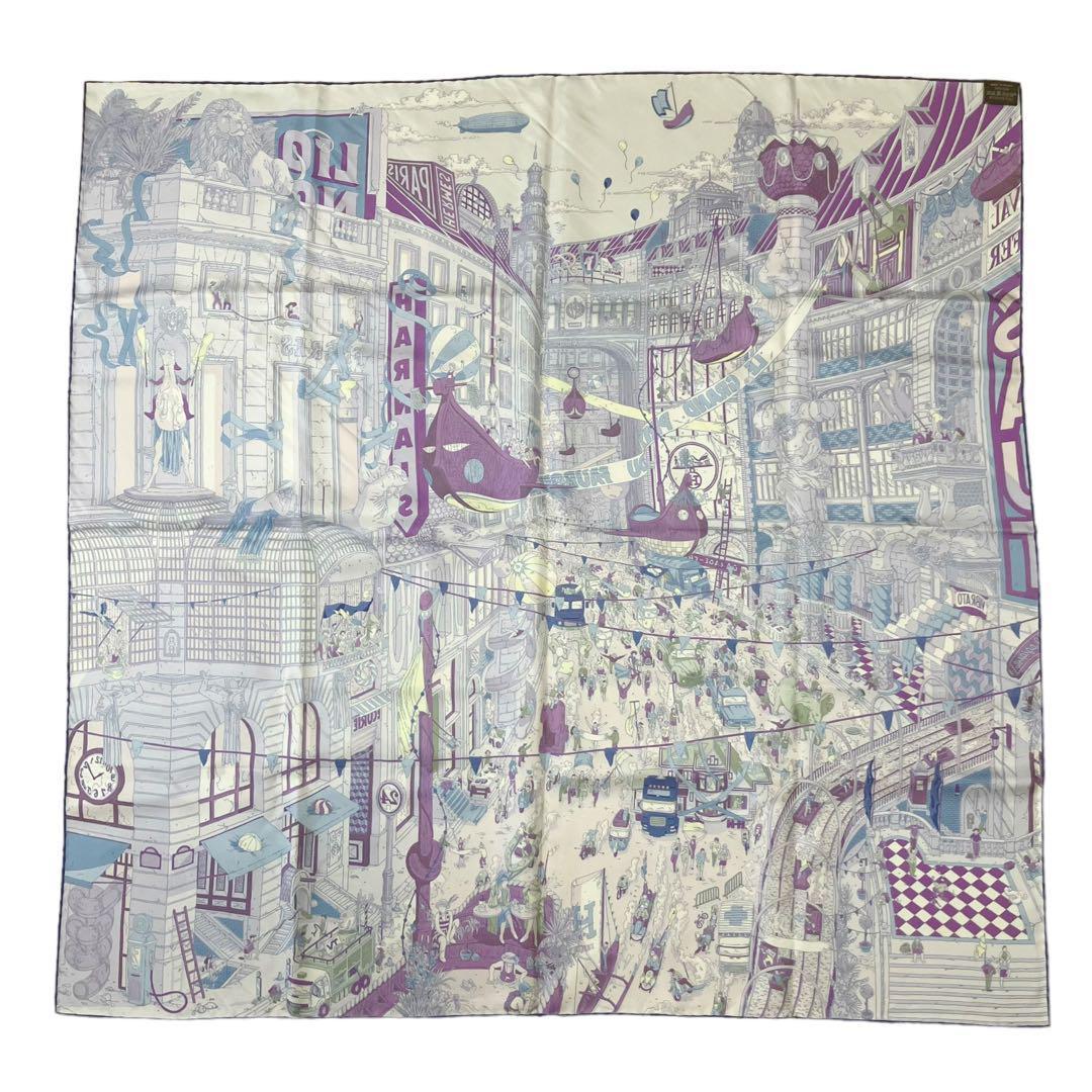 美品✨ エルメス カレ90 フォーブルのグランプリ スカーフ パープル