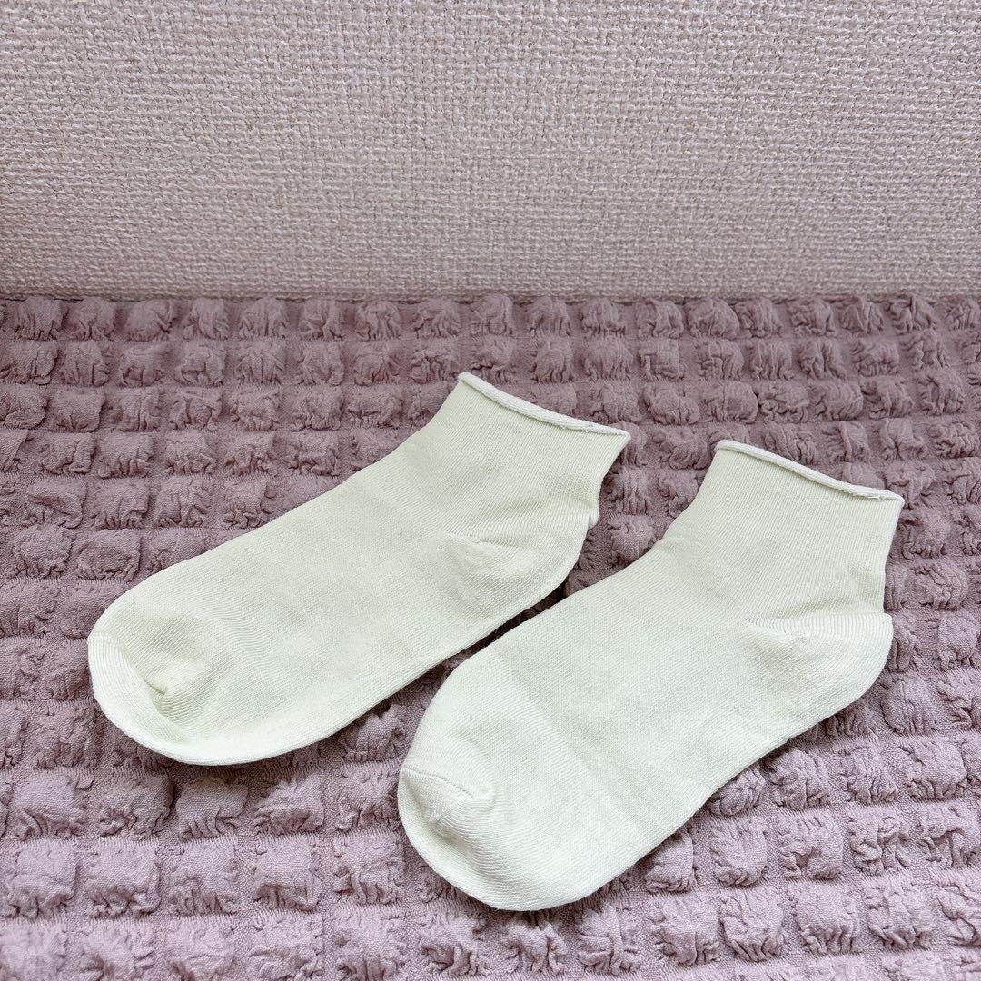 レディース 靴下 無地 ソックス 可愛い グリーン 緑 23cm