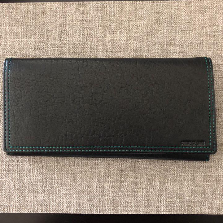 コムサメン　長財布　新品　未使用　黒　羊革　軽量　ブラック　緑ステッチ