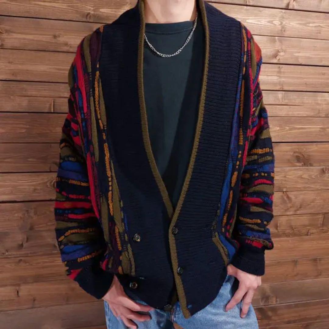 COOGI オーストラリア製 3D ニット カーディガン セーター 立体 縦縞