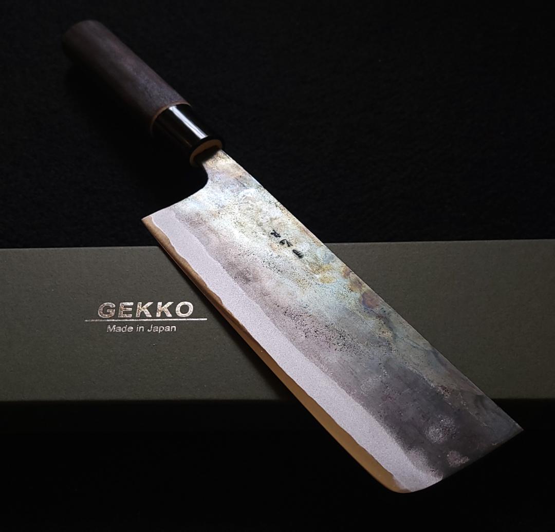 月光作 白紙2号 黒打 切付包丁 210㎜ G1515 焼栗柄 包丁