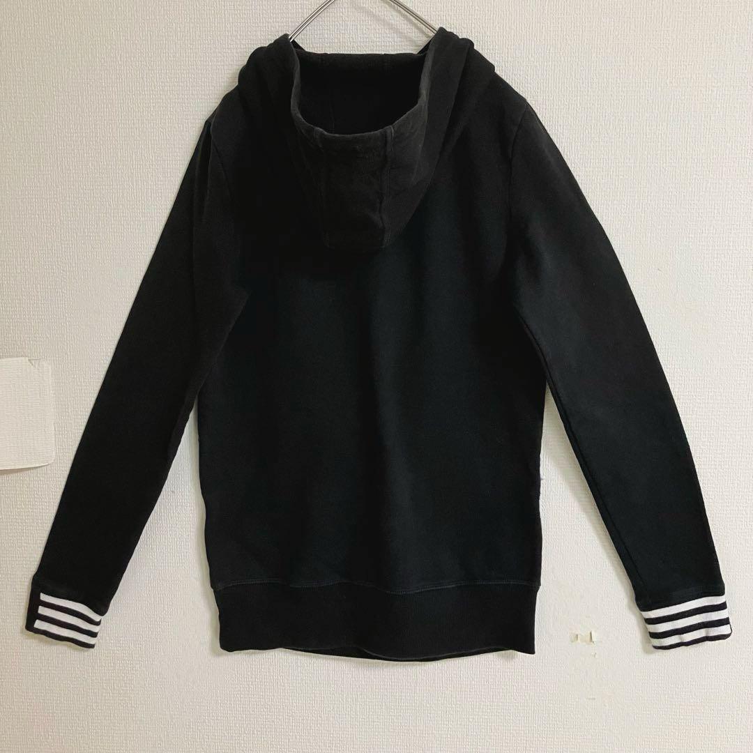 アディダス 刺繍ワッペン ビッグロゴ 3本線 3ライン スウェット パーカー 黒 アディダス 刺繍ワッペン ビッグロゴ 3本線 3ライン スウェット パーカー 黒