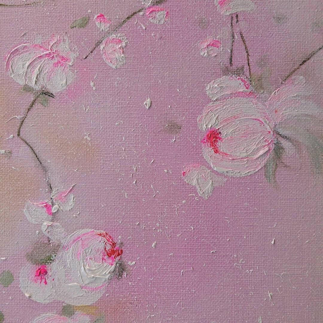 お得最安値 華やかな淡いピンク背景のフレンチシックな明るい油絵 手描きアートパネル SRqCi-m66050711779 HOT低価