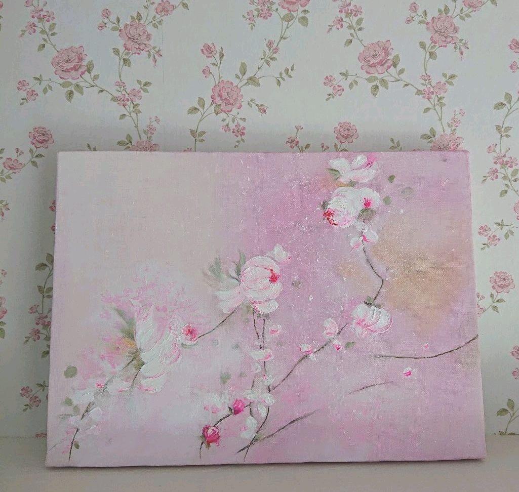 お得最安値 華やかな淡いピンク背景のフレンチシックな明るい油絵 手描きアートパネル SRqCi-m66050711779 HOT低価