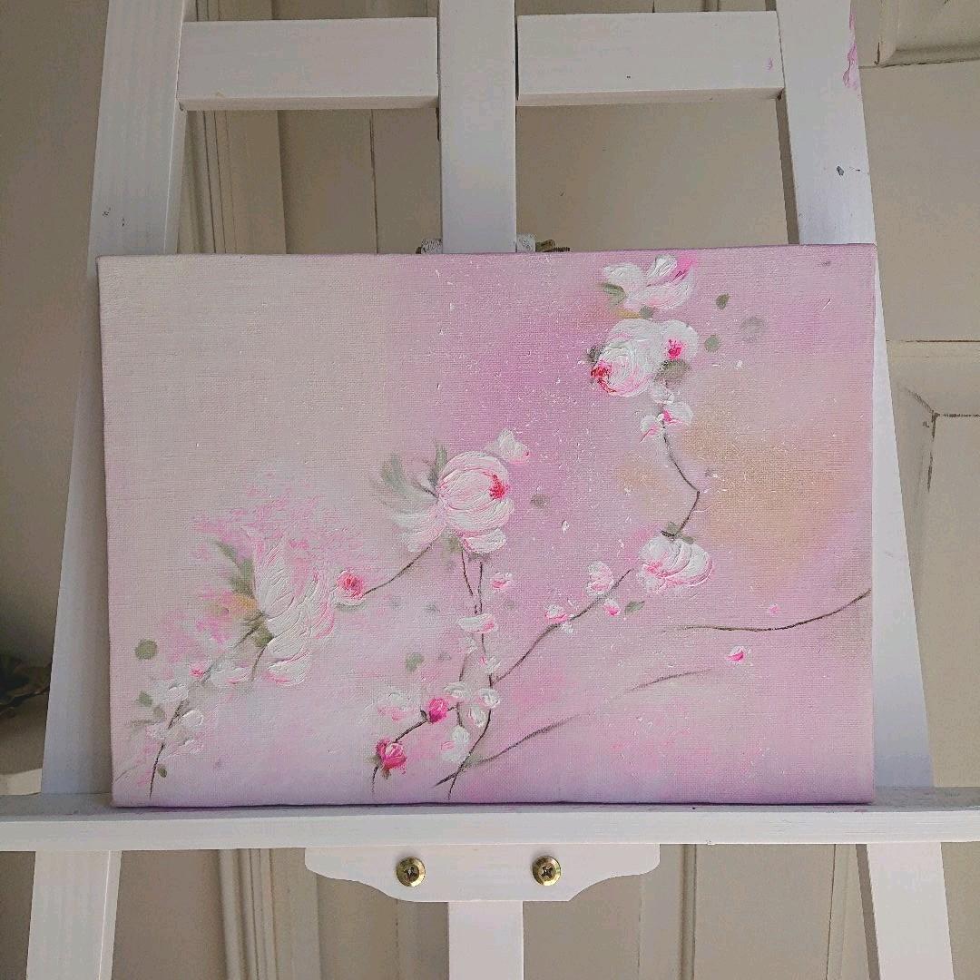 お得最安値 華やかな淡いピンク背景のフレンチシックな明るい油絵 手描きアートパネル SRqCi-m66050711779 HOT低価