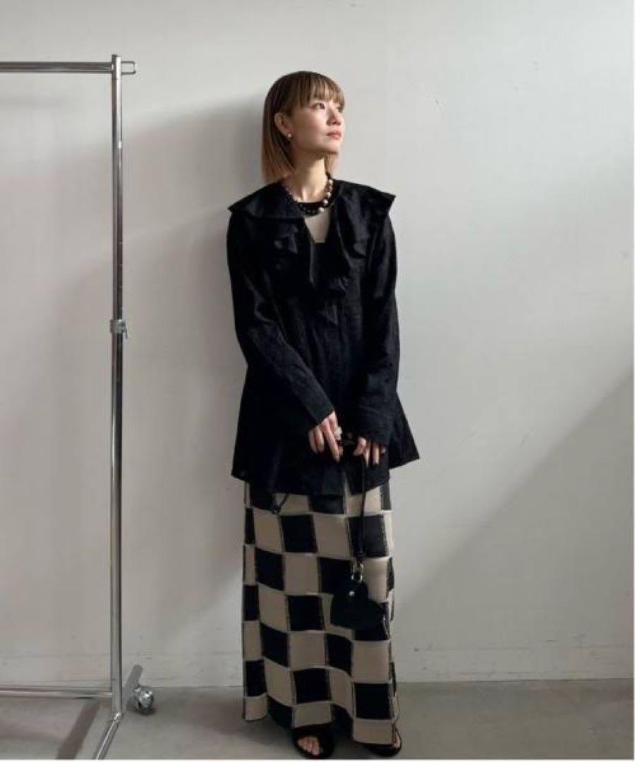 Ameri BLOCK CHECK JACQUARD DRESS