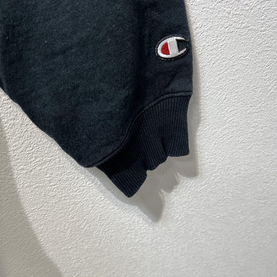 【US規格】希少 Champion 刺繍ロゴ 裏起毛 パーカー ブラック 黒 M