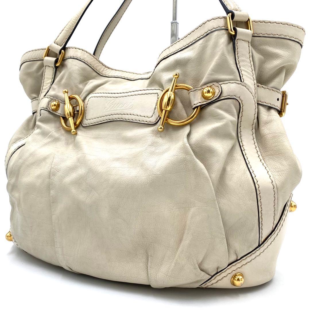 希少✨美品 グッチ トートバッグ デカロゴ ホースビット 肩掛け アイボリー