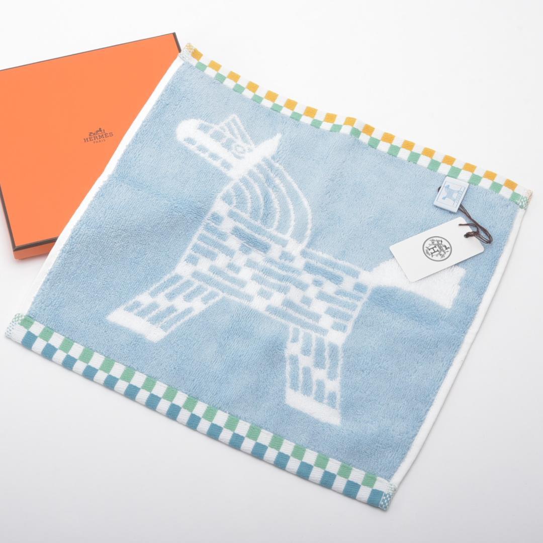 エルメス ハンドタオル アニモ―ナッテ ブルー コットン きHERMES