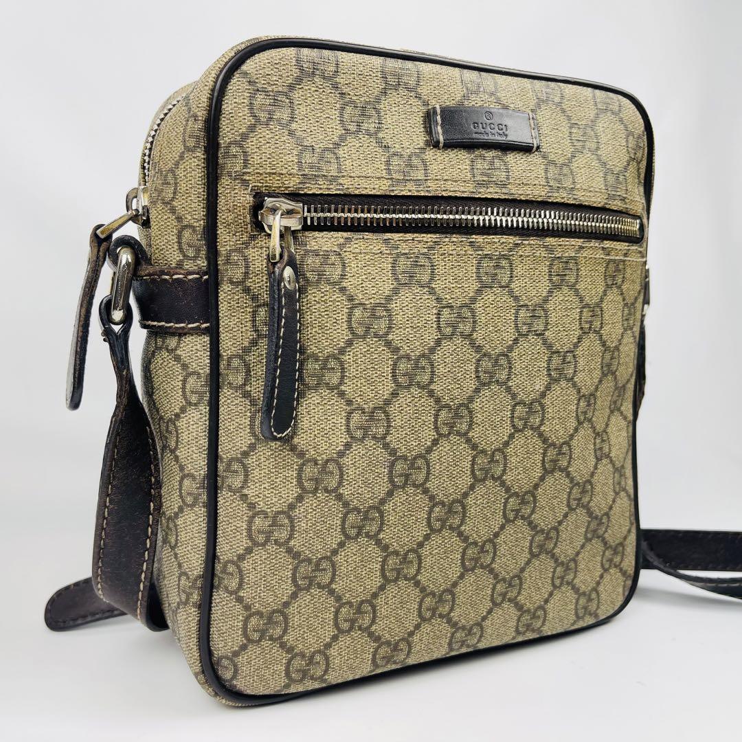 GUCCI ショルダーバッグ　GG柄　スプリーム　ロゴプレート　レザー　極逸品