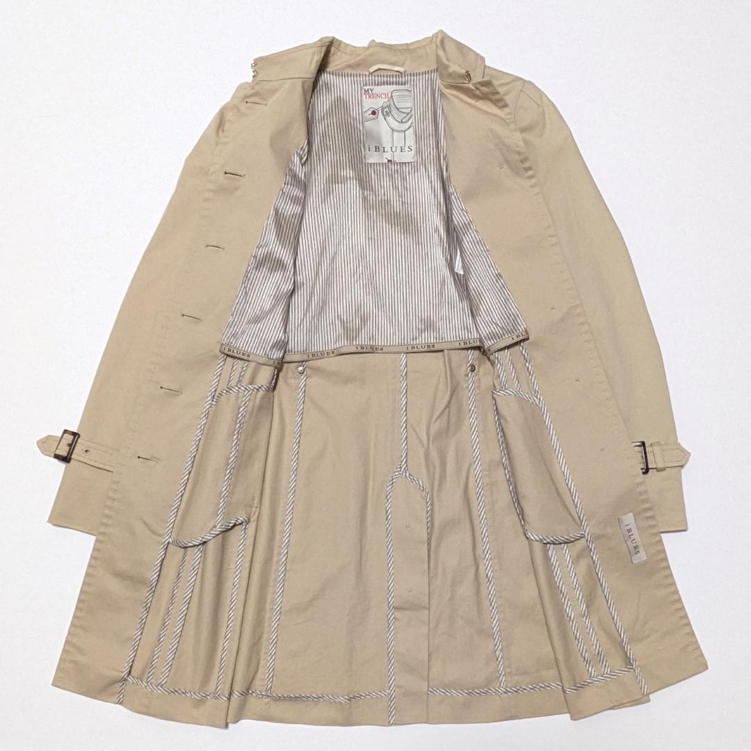 MaxMara iBLUES トレンチコート 革付きベルト 裏ストライプ M MaxMara iBLUES トレンチコート 革付きベルト 裏ストライプ M