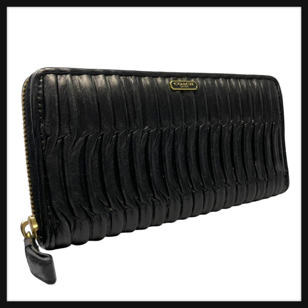 【美品】 coach コーチ 長財布 マテラッセ ブラック ラウンドファスナー