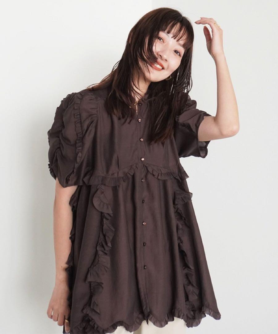 cocodeal シアーフリルブラウス　ブラウン