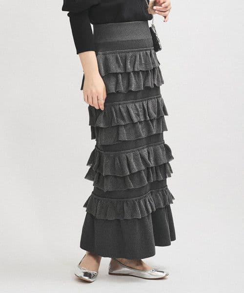 ADAM ET ROPE アダムエロペ フリルニットロングスカート グレーM Adam et Rope