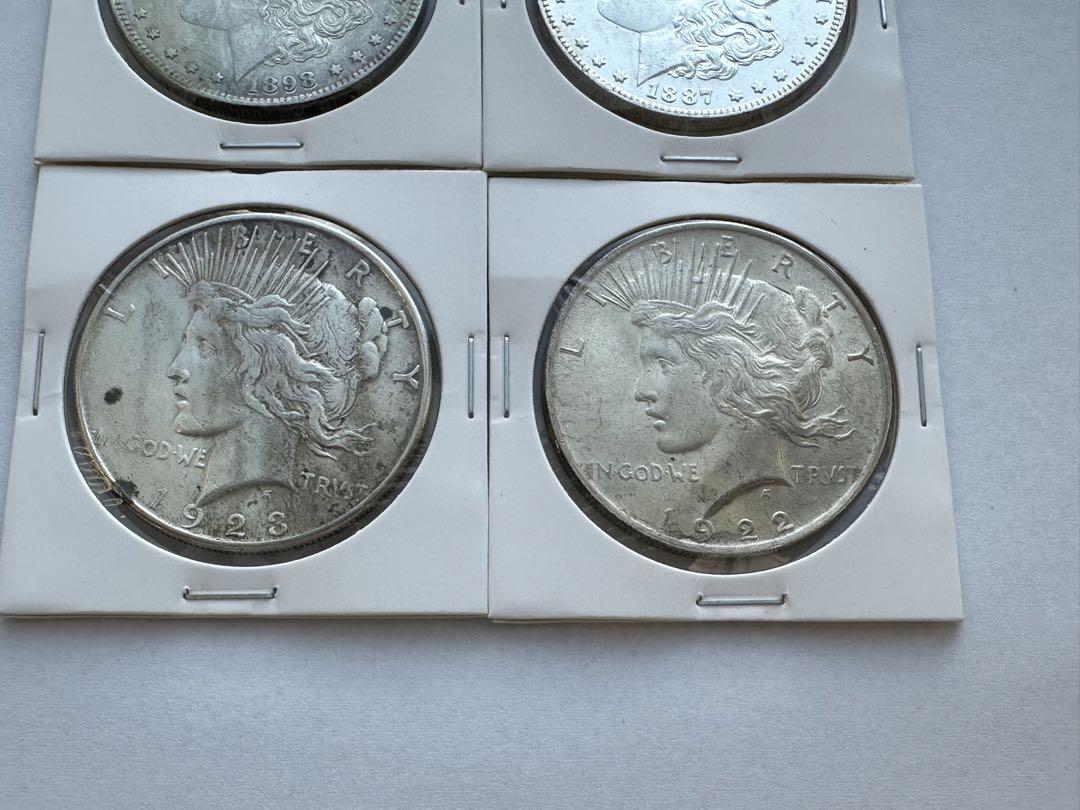 アメリカ銀貨　モルガンダラー ピースダラー 銀貨 4枚 本物 アメリカ銀貨モルガンダラー ピースダラー 銀貨 4枚 本物
