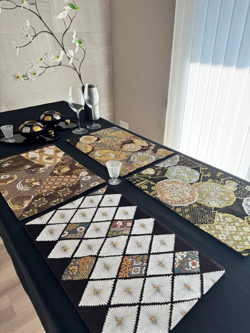 ◼︎61◼︎ 正絹 袋帯 ランチョンマット4枚セット 帯リメイク