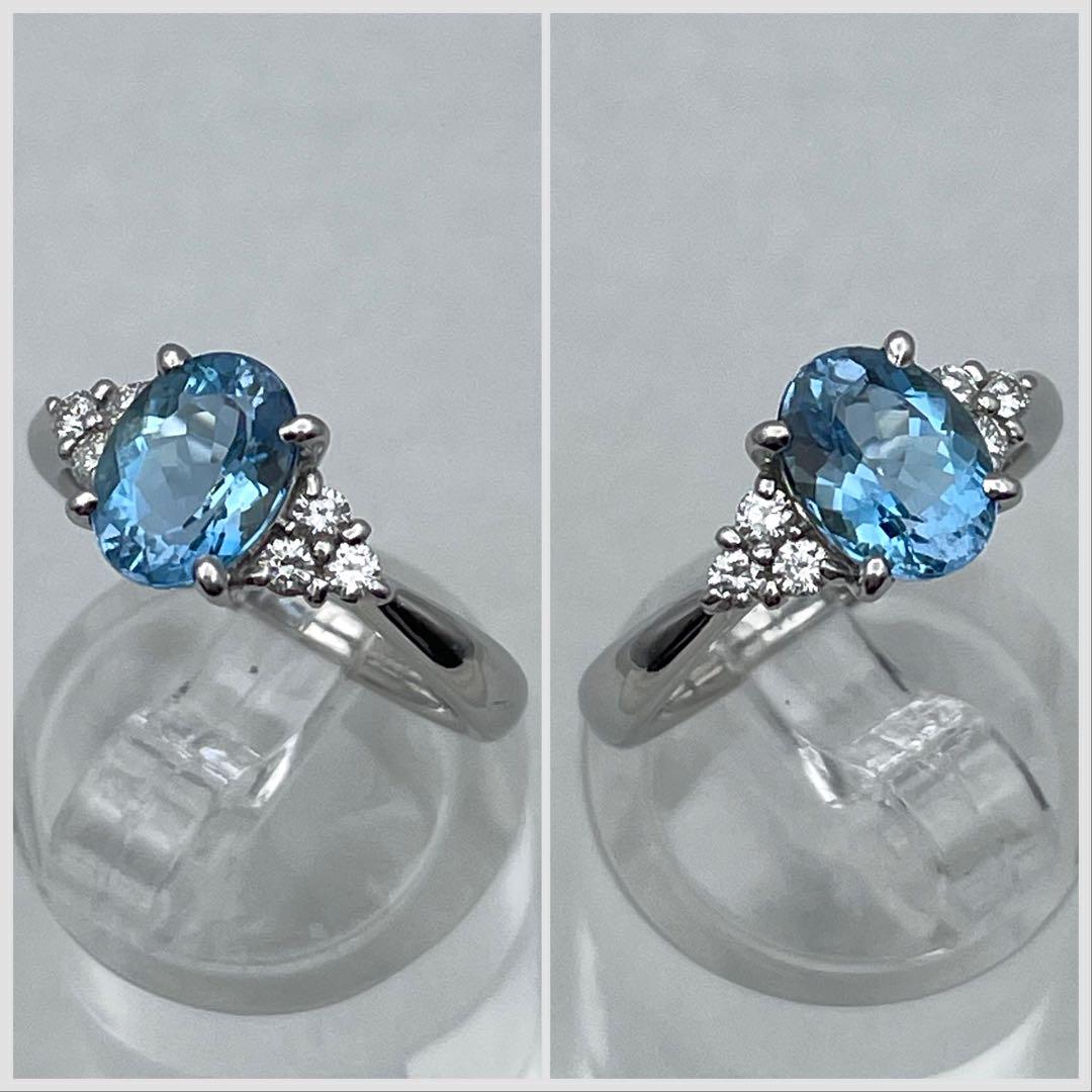 pt900 サンタマリアアクアマリン1.34ct ダイヤ0.15ct リング
