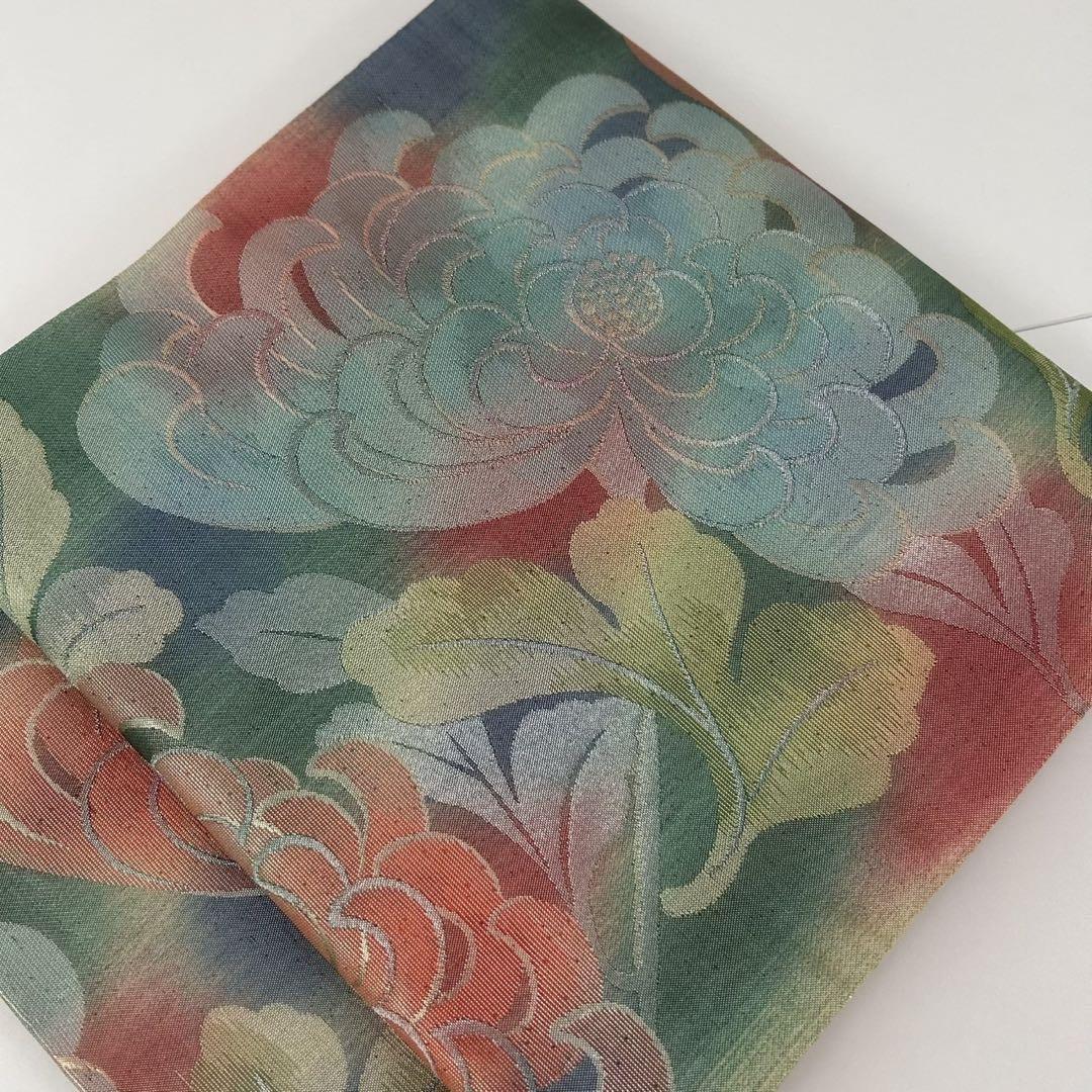 【逸品】 袋帯 パステルカラー 大柄の花柄 織り出し 六通 正絹 AO-2150 着物・浴衣