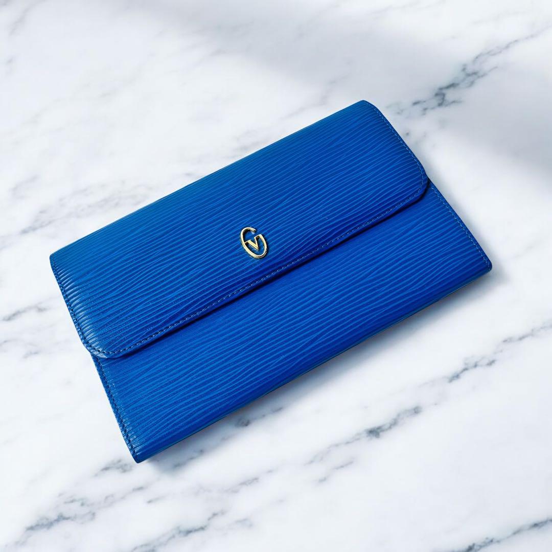美品✨ VALENTINO GARAVANI 長財布 折り財布 エピ 青 レザー