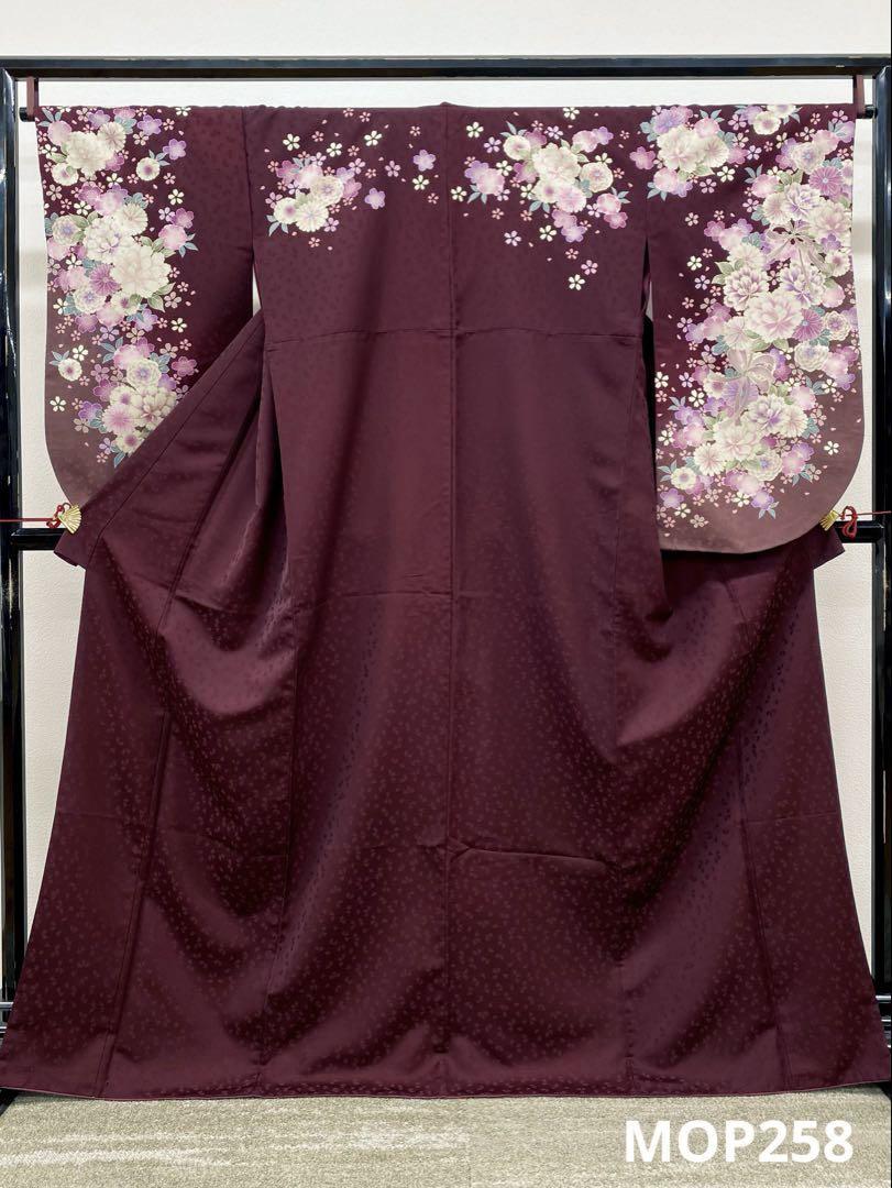 2尺袖 ポリエステル着物 ラメ刺繍 金彩 紋意匠 袴向き