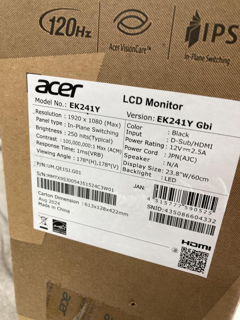 p*u様 Acer モニター 23.8インチ フルHD 非光沢 120Hz