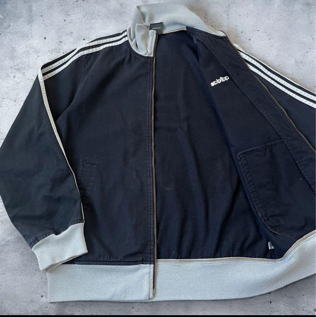 00’s adidas コットンジャケット ブルゾン L ネイビー　刺繍ロゴ古着